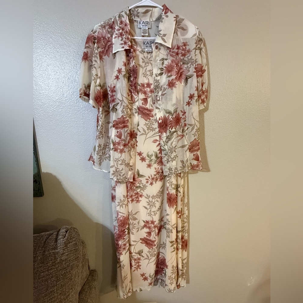 Floral Print Dress with Sheer Overlay-NWT